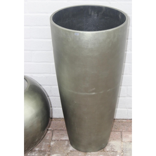 371 - 2 champagne coloured fiberglass or plastic garden planters of various forms, the largest approx 39cm... 