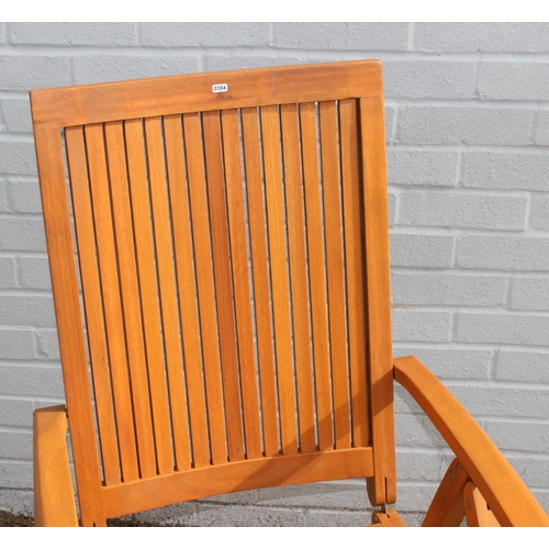 384 - Wooden folding garden chair with reclining/adjustable back