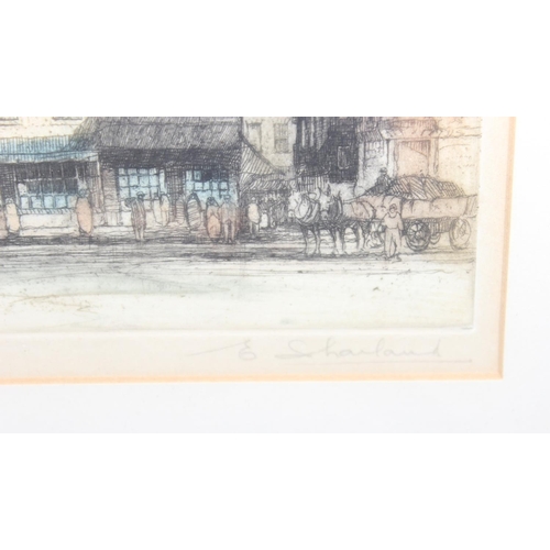 635 - Edward W. Sharland (1884-1967), 2 antique coloured etchings of Notre Dame and one other, both signed... 