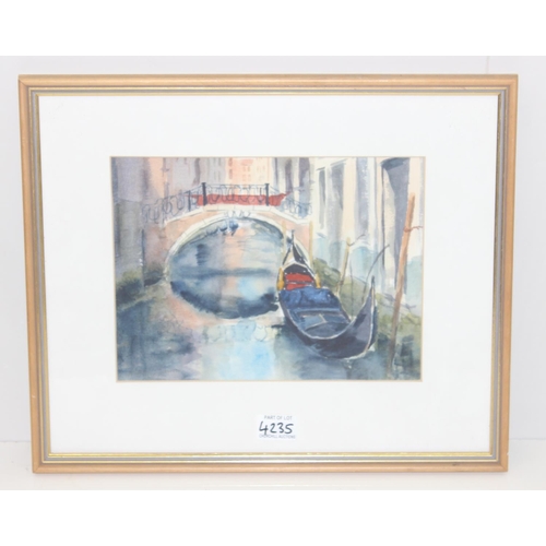 616 - Alan Gunn (XX), Rio di San Giovanni, Venice, impressionist style watercolour in gilt frame, approx 4... 