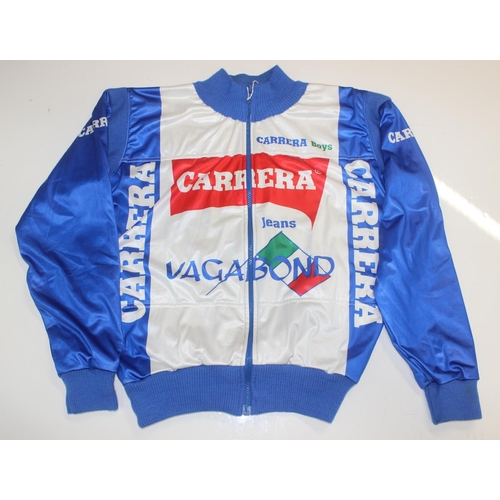 763 - Vintage Carrera cycling jacket in blue and white, no size but small size