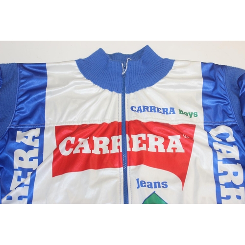 763 - Vintage Carrera cycling jacket in blue and white, no size but small size