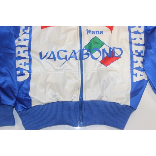 763 - Vintage Carrera cycling jacket in blue and white, no size but small size