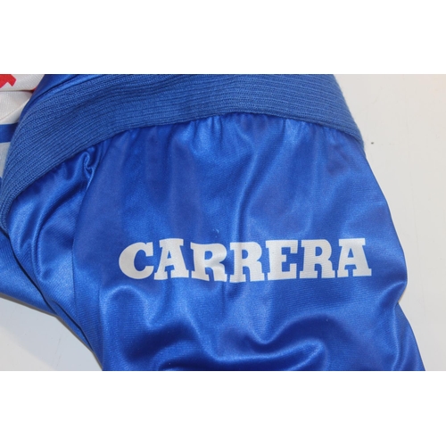 763 - Vintage Carrera cycling jacket in blue and white, no size but small size