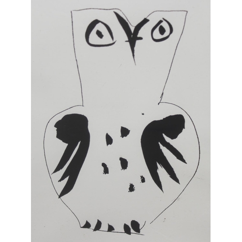 468 - Vintage Pablo Picasso print titled 'Chouette', of an owl, in glazed frame with annotations verso,  p... 