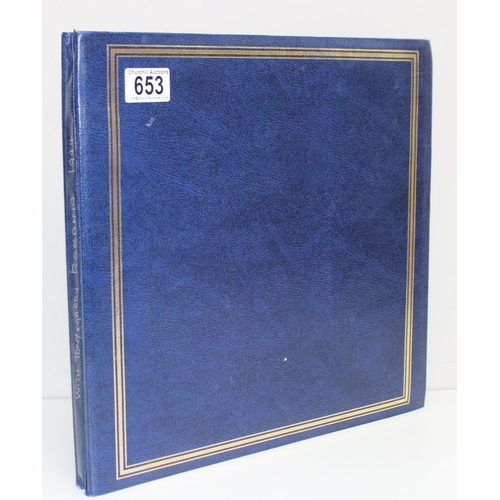 653 - Photograph album with contents to incl antique and later postcards/photographs, many of military and... 