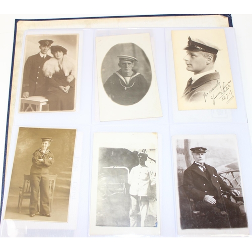 653 - Photograph album with contents to incl antique and later postcards/photographs, many of military and... 