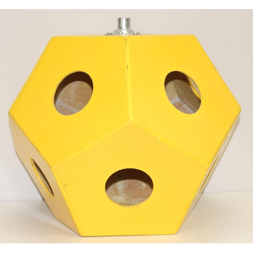 246 - An unusual retro yellow painted wooden lamp shade of dodecahedron form, approx 36cm tall