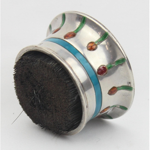 1004 - A charming Edwardian silver and enamel nib wipe decorated with tulips below a blue band, London 1902... 