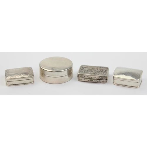 1012 - 4 antique style silver pill boxes of various forms, 2 0.925 silver and 2 0.800 silver, various marks... 