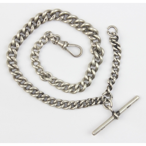 1016 - A long graduated silver albert watch chain, each link marked and the T-Bar marked for 1899, approx 3... 