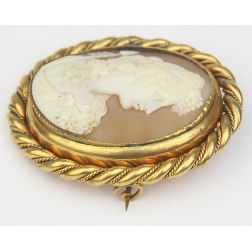 1101 - A 19th century shell cameo brooch decorated with a classical female head with spear, in impressive g... 