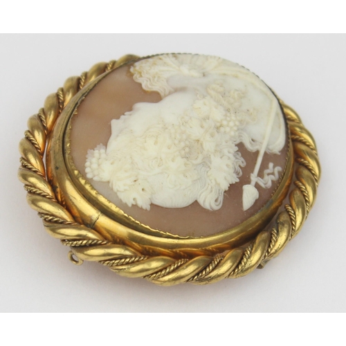 1101 - A 19th century shell cameo brooch decorated with a classical female head with spear, in impressive g... 