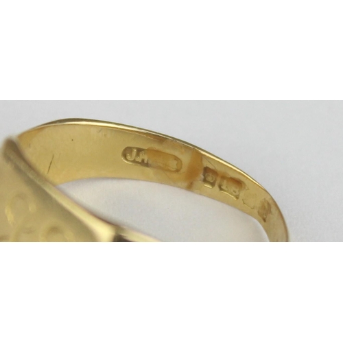 1105 - An 18ct gold signet ring with engraved initials, date letter rubbed but likely late 19th century, ap... 