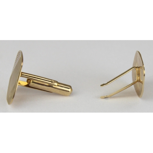 1107 - A pair of 9ct gold cufflinks, one missing swivel, marked and XRF confirmed, approx 6.43g gross