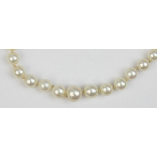 1109 - A vintage pearl necklace with 9ct white gold clasp, marked and XRF confirmed, approx 53cm long, the ... 