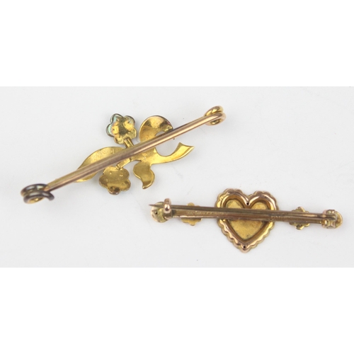 1119 - 2 antique gold brooches, a 9ct gold Miizpah brooch, marked for Birmingham 1902 and a turquoise and s... 