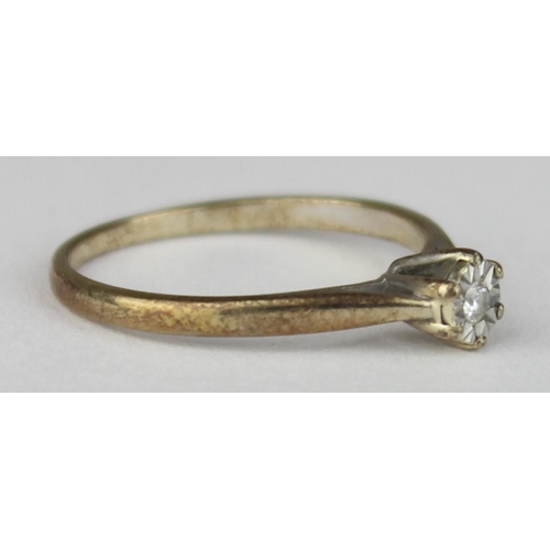 1124 - 9ct gold and solitaire diamond ring, marked and XRF confirmed, approx size M, approx 1.47g gross