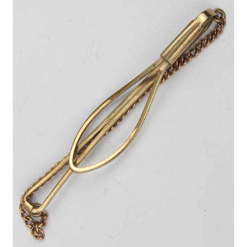 1125 - 9ct gold tie clip, marked and XRF confirmed, approx 65mm wide, approx 4.76g gross