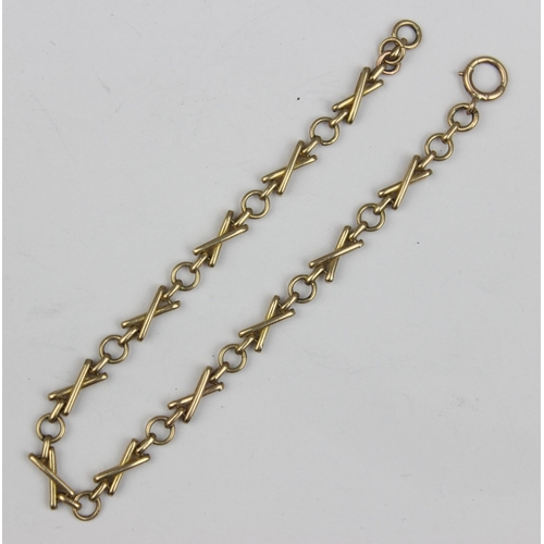 1129 - A vintage 9ct gold XO designed bracelet, marked and XRF confirmed, approx 19cm long, approx 4.38g gr... 