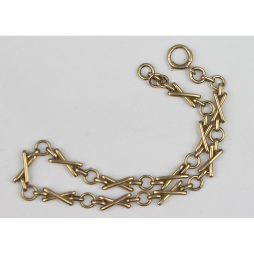 1129 - A vintage 9ct gold XO designed bracelet, marked and XRF confirmed, approx 19cm long, approx 4.38g gr... 