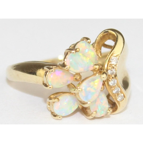 1145 - A 14ct gold, opal and diamond ring, marked 14k and XRF confirmed, approx size L, approx 3.63g gross