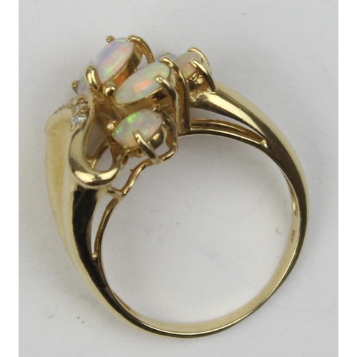 1145 - A 14ct gold, opal and diamond ring, marked 14k and XRF confirmed, approx size L, approx 3.63g gross