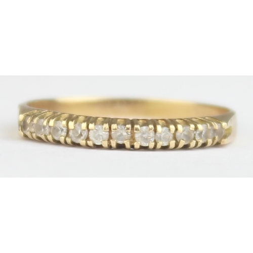 1146 - A 14ct yellow gold and white stone half eternity ring, likely diamonds but too small to test, marked... 