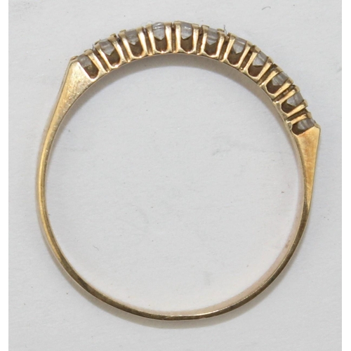 1146 - A 14ct yellow gold and white stone half eternity ring, likely diamonds but too small to test, marked... 