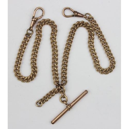 1151 - An antique 18ct rolled gold double Albert chain, approx 37cm long, marked to T-Bar