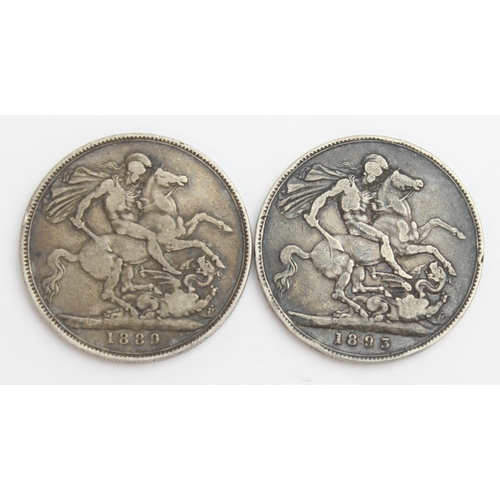 1211 - 2 Queen Victoria silver crown coins, 1889 & 1893