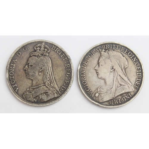 1211 - 2 Queen Victoria silver crown coins, 1889 & 1893