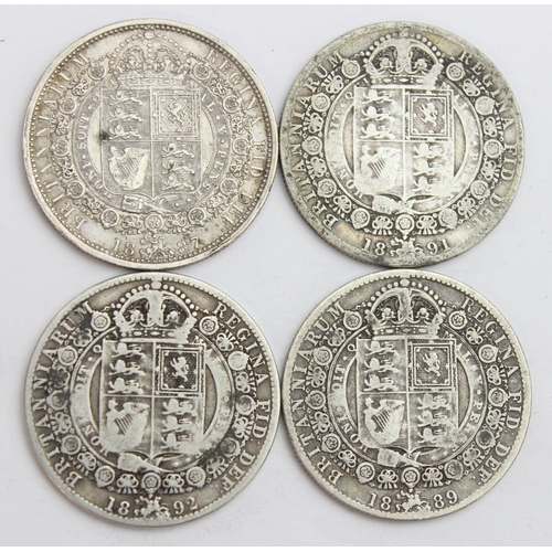 1214 - 4 Queen Victoria silver half crown coins, 1887 - 1892, approx 54.97g gross