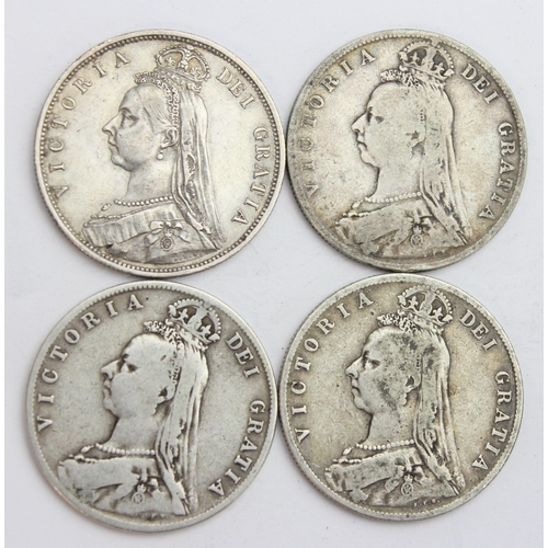 1214 - 4 Queen Victoria silver half crown coins, 1887 - 1892, approx 54.97g gross