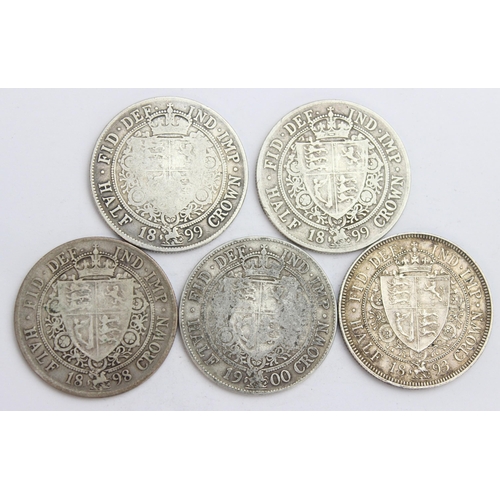 1215 - 5 Queen Victoria silver half crown coins, 1893 - 1900, approx 69.11g gross