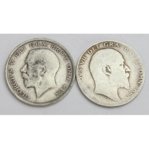 1216 - 2 silver half crown coins, 1915 & a rare 1903 Edward VII, one of only 274,840 minted, approx 27.46g ... 