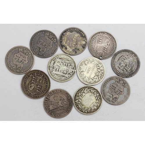 1219 - 11 assorted 19th century silver shilling coins, various dates and conditions, approx 58.55g gross