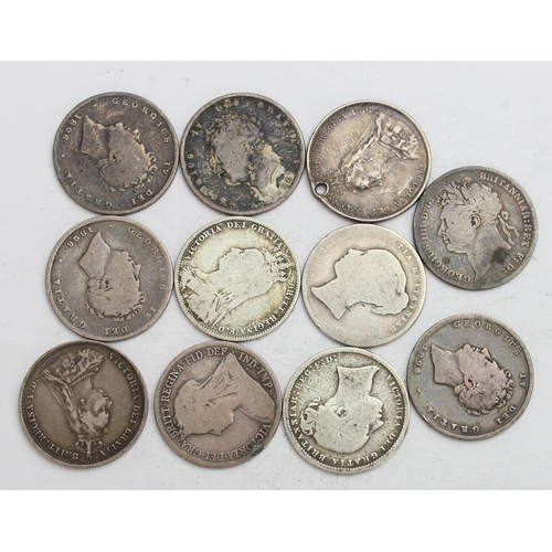 1219 - 11 assorted 19th century silver shilling coins, various dates and conditions, approx 58.55g gross