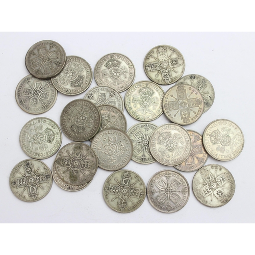 1223 - 23 assorted silver florin coins, all .500 silver, approx 256.55g gross