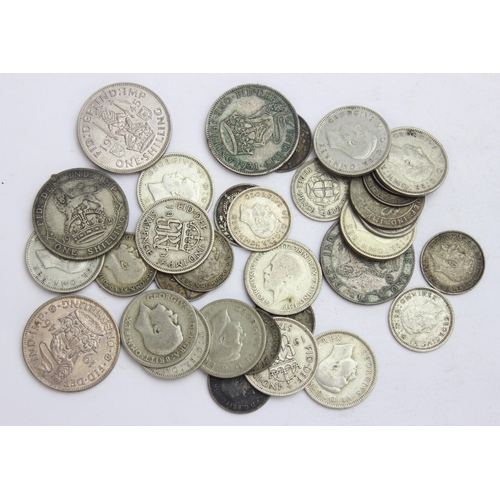 1224 - Qty of assorted shilling, 6d and 3d coins, all .500 silver, approx 84.72g gross