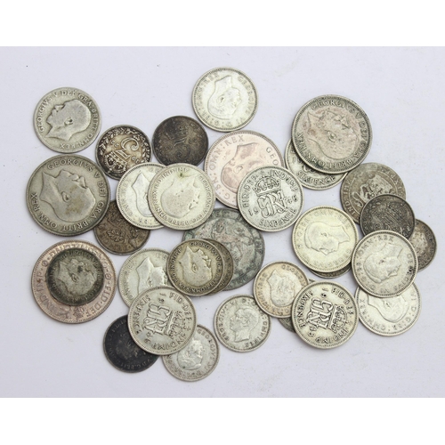 1224 - Qty of assorted shilling, 6d and 3d coins, all .500 silver, approx 84.72g gross