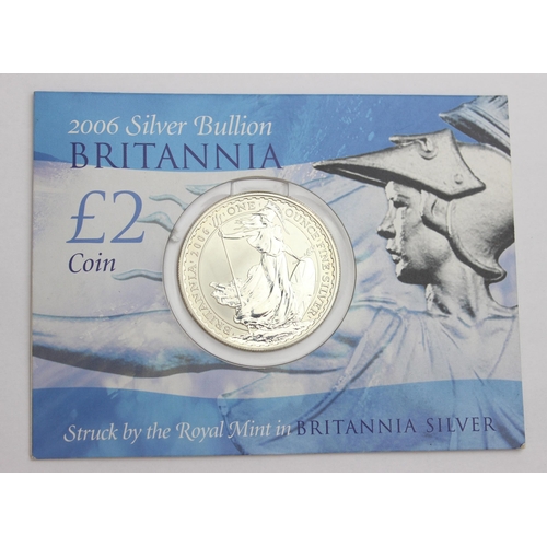 1225 - 2006 silver 1oz Britannia £2 coin with original display card, struck in .958 silver