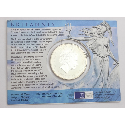 1225 - 2006 silver 1oz Britannia £2 coin with original display card, struck in .958 silver