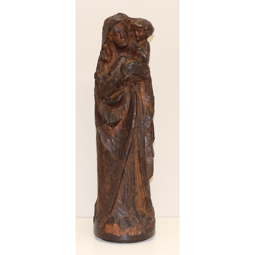 1669 - An antique Iberian chip carved wooden figure of Madonna & child, possibly a procession piece, approx... 