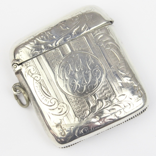 1007 - An antique silver vesta case with engraved decoration, Birmingham 1904 by William Neale, approx 30.4... 