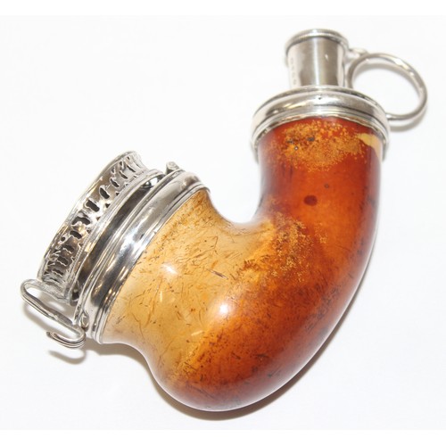 1030 - An impressive Victorian silver mounted meerschaum pipe with wind cover, marked for London 1849 by Be... 