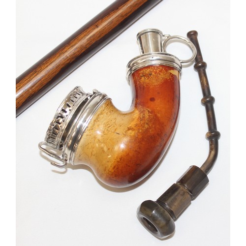 1030 - An impressive Victorian silver mounted meerschaum pipe with wind cover, marked for London 1849 by Be... 