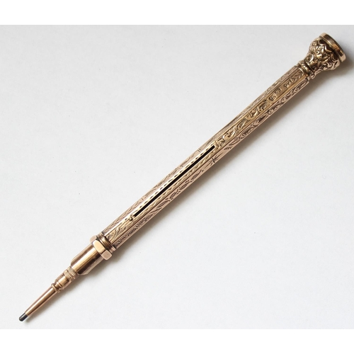 1160 - A 19th century 9ct gold combination dip fountain pen and pencil, marked 9ct and XRF confirmed, appro... 