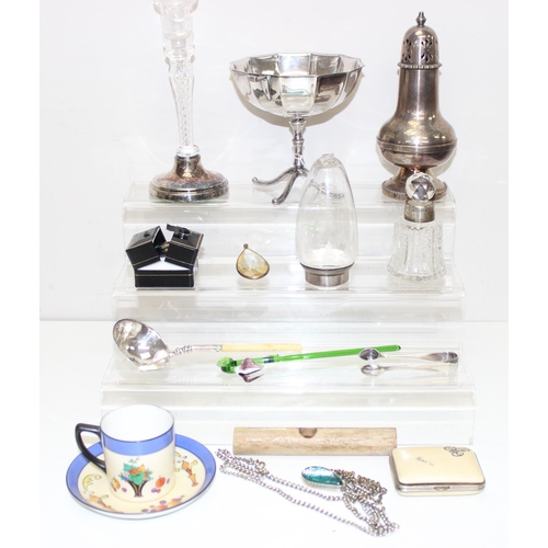 1031 - Qty of assorted items to incl some silver-plated items, silver-collared items, toddy ladle etc