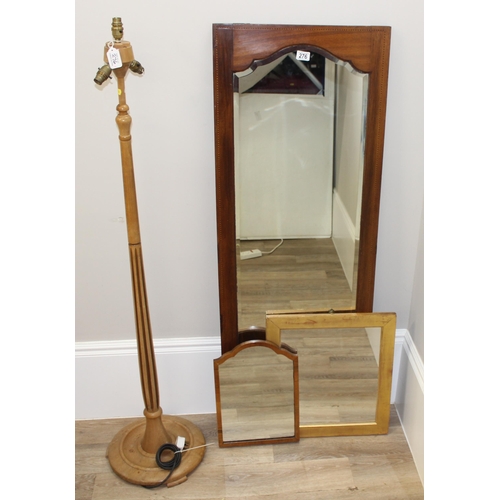 276 - An Art Deco period standard lamp with 2 tone wooden pillar and turned base, approx 157cm tall and 3 ... 